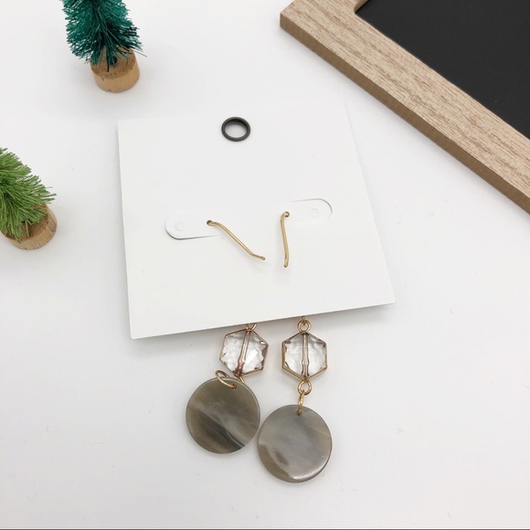 🌵4/25$ Gold Color Fashion Earring Pink Gray Stone - Picture 4 of 5